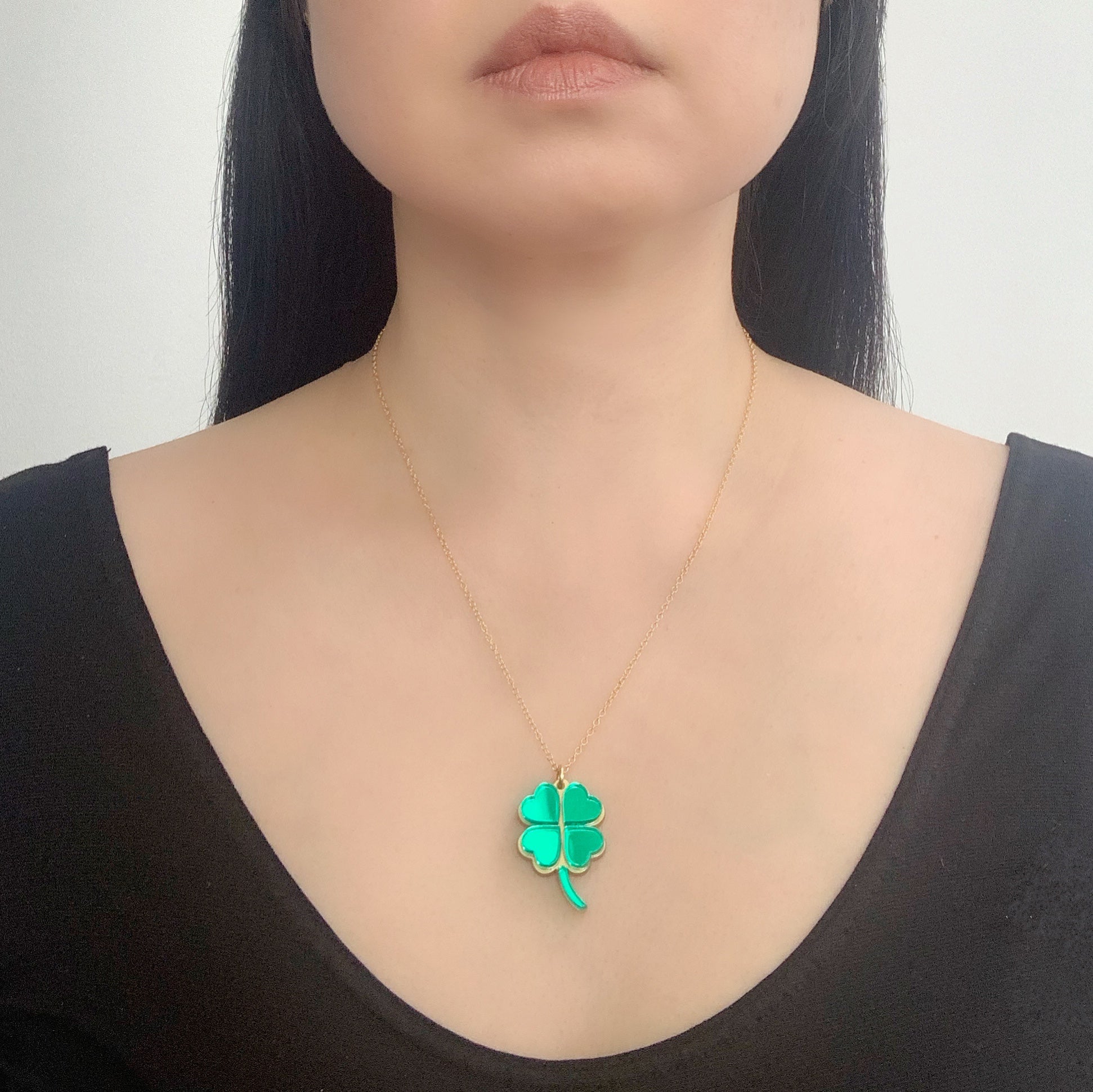 Black Four Leaf Clover Necklace — LittleSilverJewelry