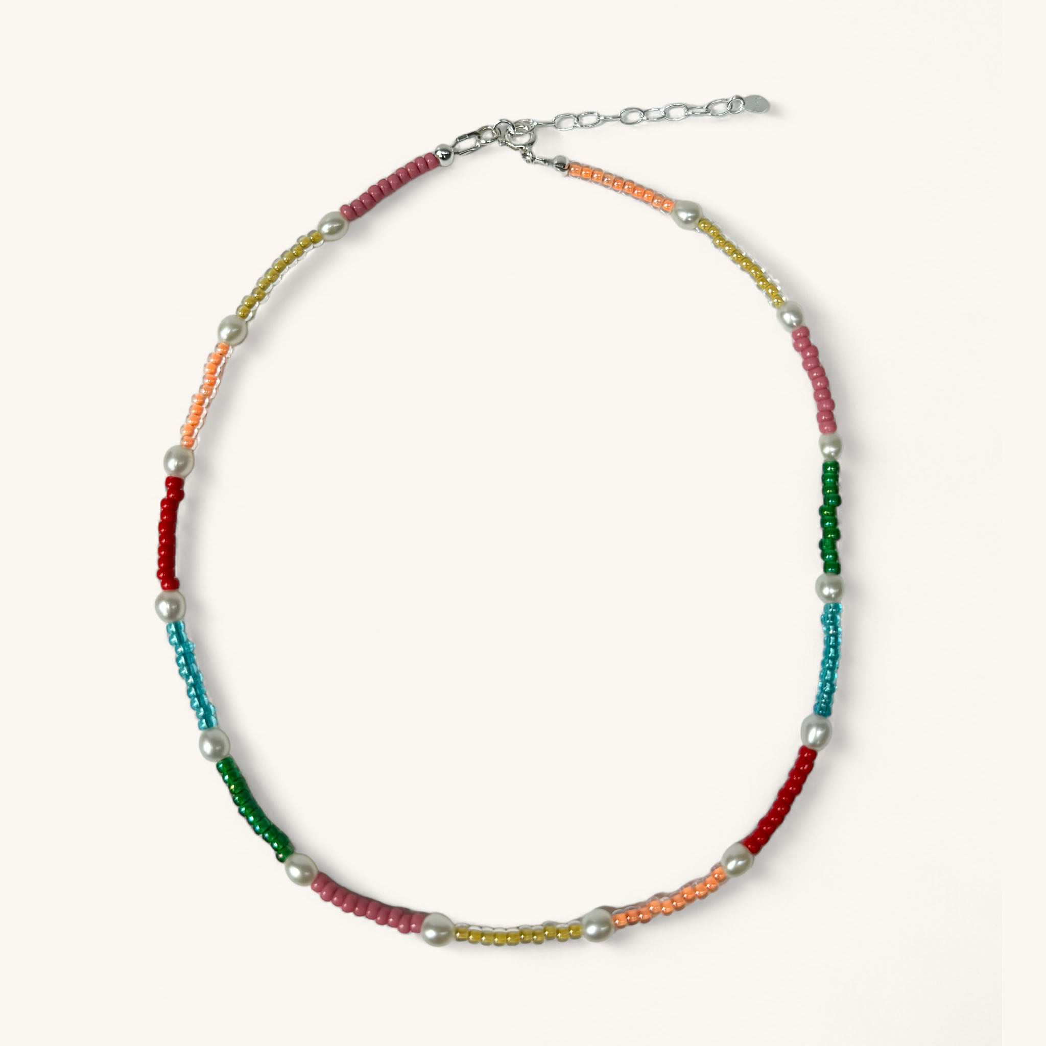 Jennifer Loiselle Japanese multi-coloured glass seed bead and pearl handmade necklace