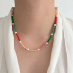 Jennifer Loiselle Japanese multi-coloured glass seed bead and pearl handmade necklace